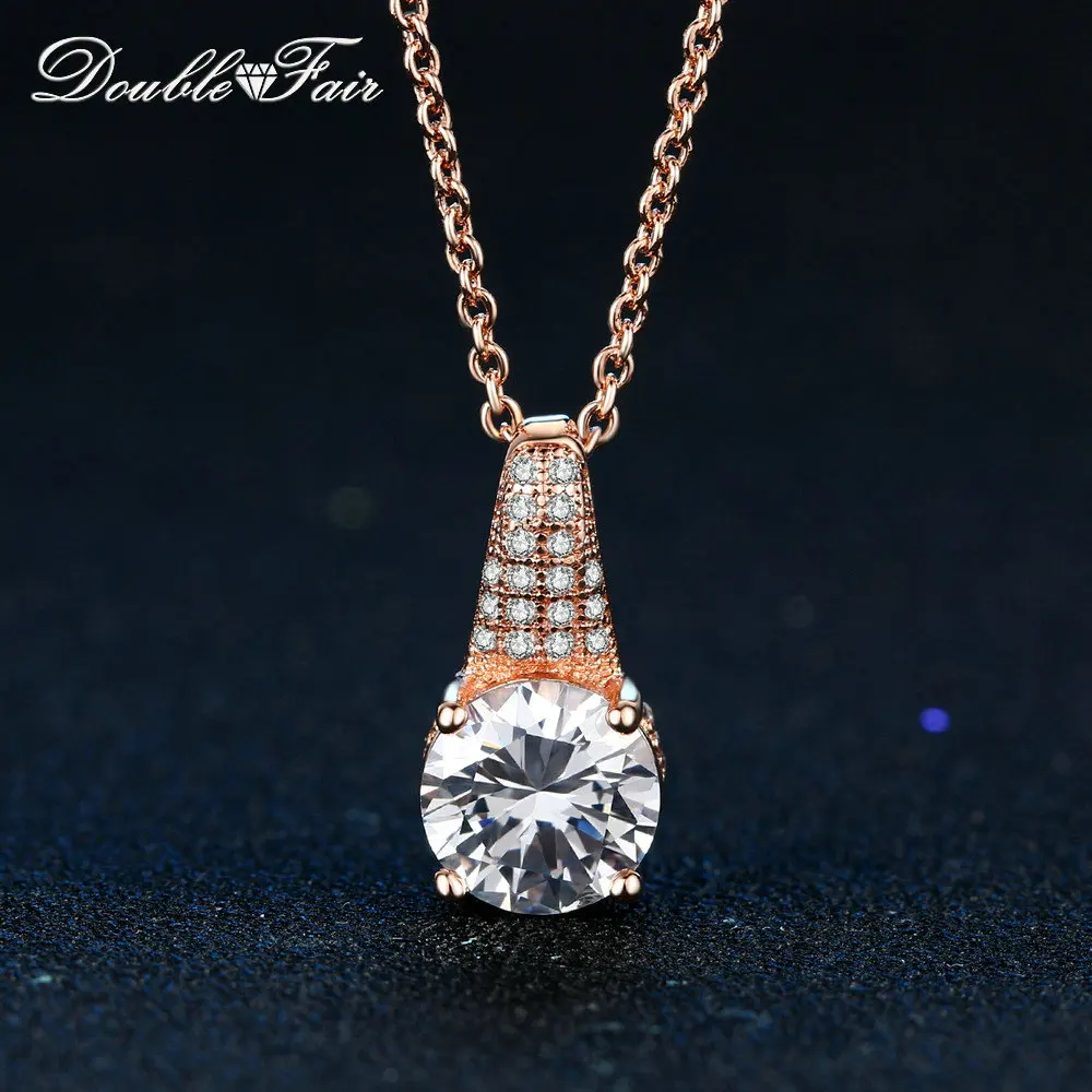

Double Fair Brand Micro Pave CZ Stone Necklaces & Pendants 18KRGP Fashion Cubic Zirconia Jewelry For Women Accessiories DFN317