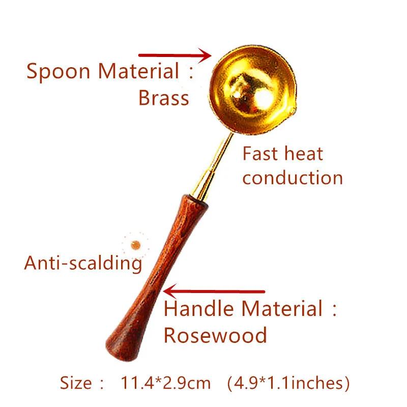Уплотнительная ложка для воска, латунная/стальная печать, штамп, ложки с ручкой из палисандра, подарок на свадьбу, винтажное искусство, ремесло, Декор, изготовление открыток - Цвет: brass spoon