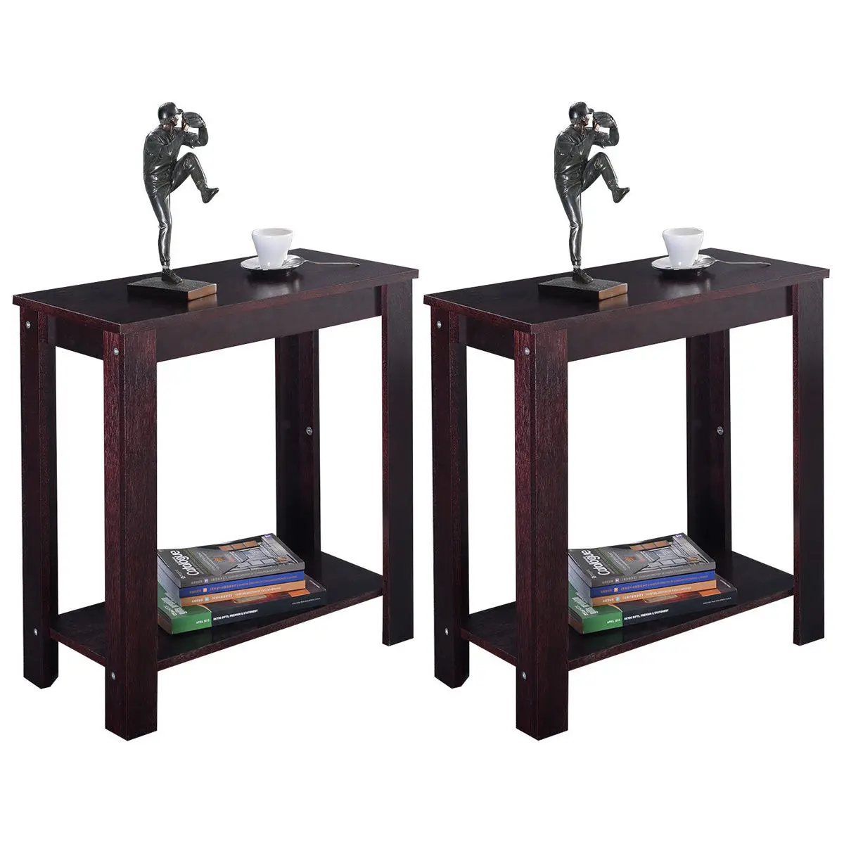 Giantex 2 قطعة أريكة كرسي طاولة جانبية خشبية نهاية القهوة الجدول الرف أثاث غرفة المعيشة الحديثة المنزل الشاي الجداول 2 * HW51530