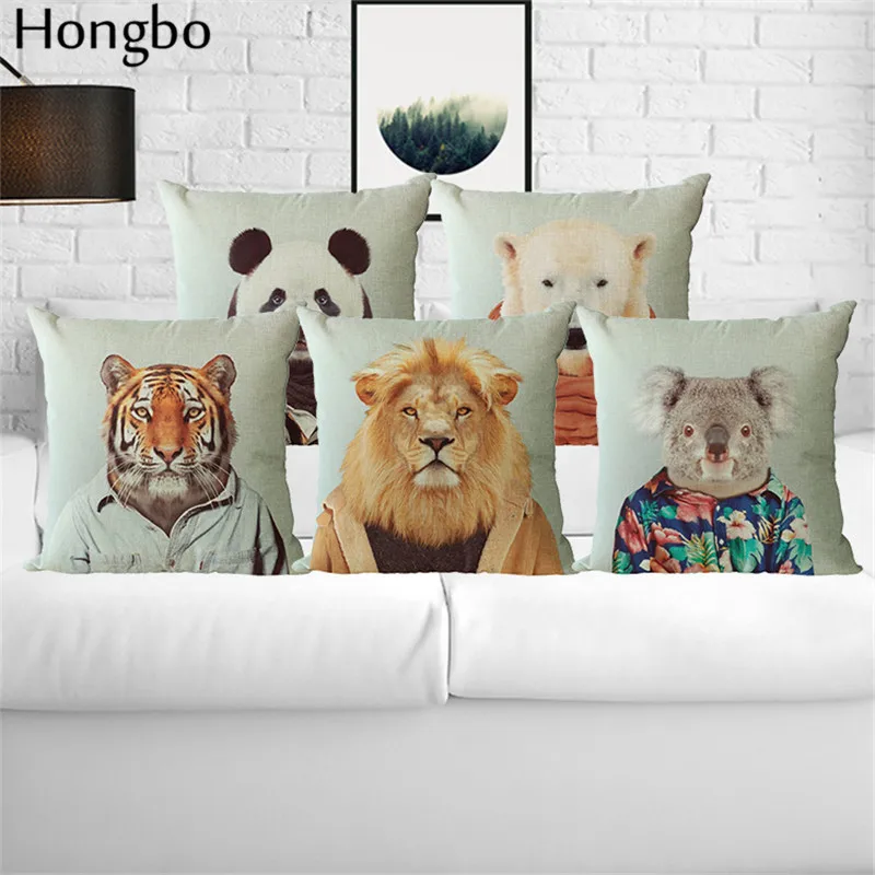 

Hongbo Animal Cushion Cover Dog Panda Lion Portrait for Children Christmas Decorative Sofa Throw Pillow Car Chair Case Almofadas