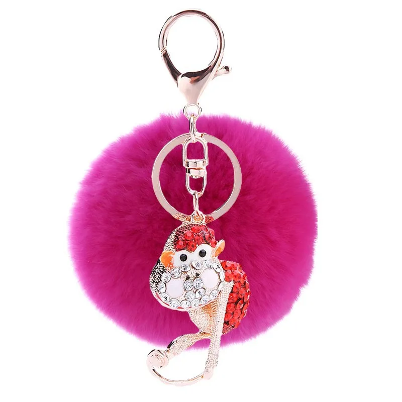 

2017 new trinket fake pompom keychain bunny keychains on bag rabbit fur Keychain fur pom pom charms for bags anime