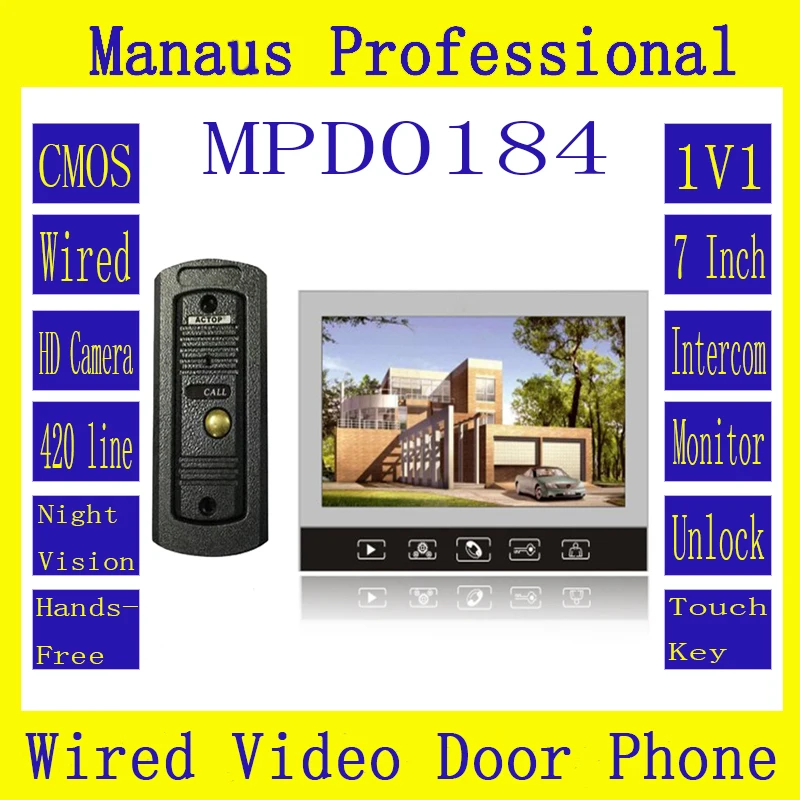 7'' color display Touch keypad screen support to 32G SD Card,1V1 Handfree Video intercom door bell Camera with 6 IR lamps D184b 7'' color display Touch keypad screen support to 32G SD Card,1V1 Handfree Video intercom door bell Camera with 6 IR lamps D184b