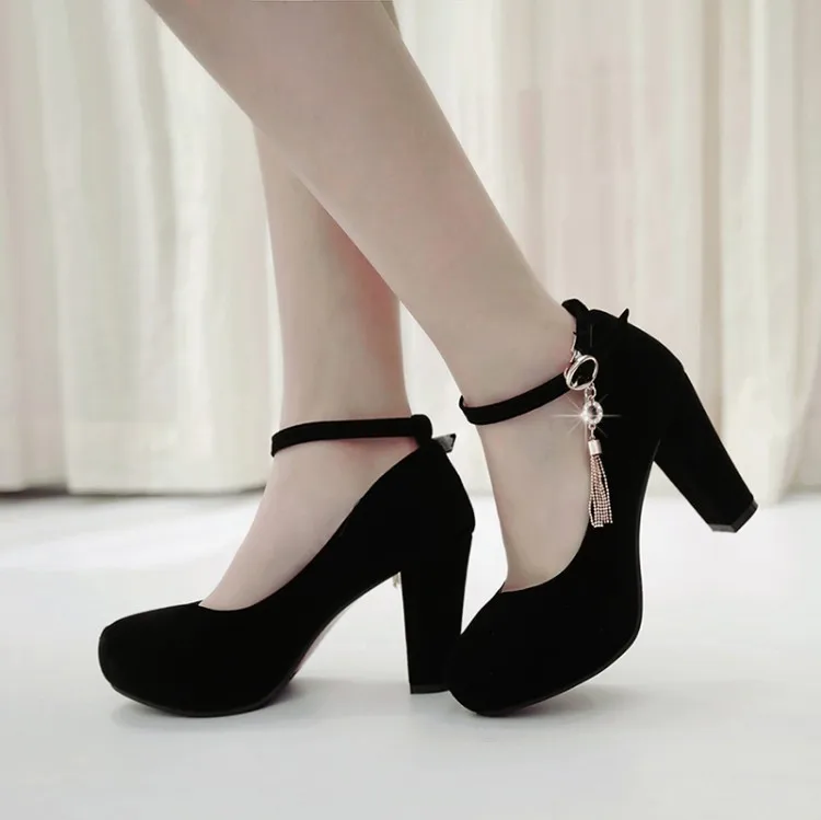 Big Size11 12 13 platform heels women shoes woman pumps ladies Suede with round head, shallow mouth and fringed metal decoration