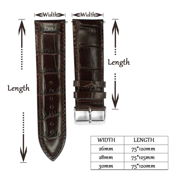 26 мм 28 мм 30 мм Италия натуральная телячья кожа ремешок Ремешок Аллигатор корко зерна коричневый ремешок для мужчин ремень Нержавеющая сталь Пряжка