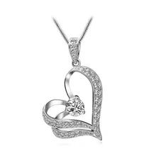 Fashion Women Crystal Rhinestone Heart Silver Chain Pendant Necklace Jewelry