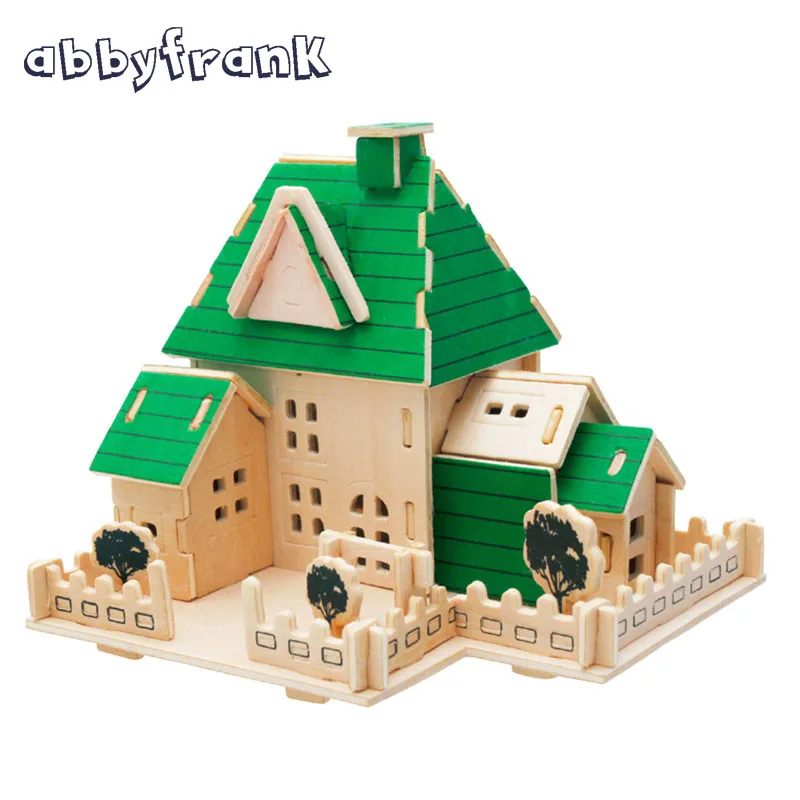 

Abbyfrank Puzzle 3D DIY House Wooden Toy Construction DIY Building Model Juguetes Toddler Toy 3D Building House Puzzle Jigsaw