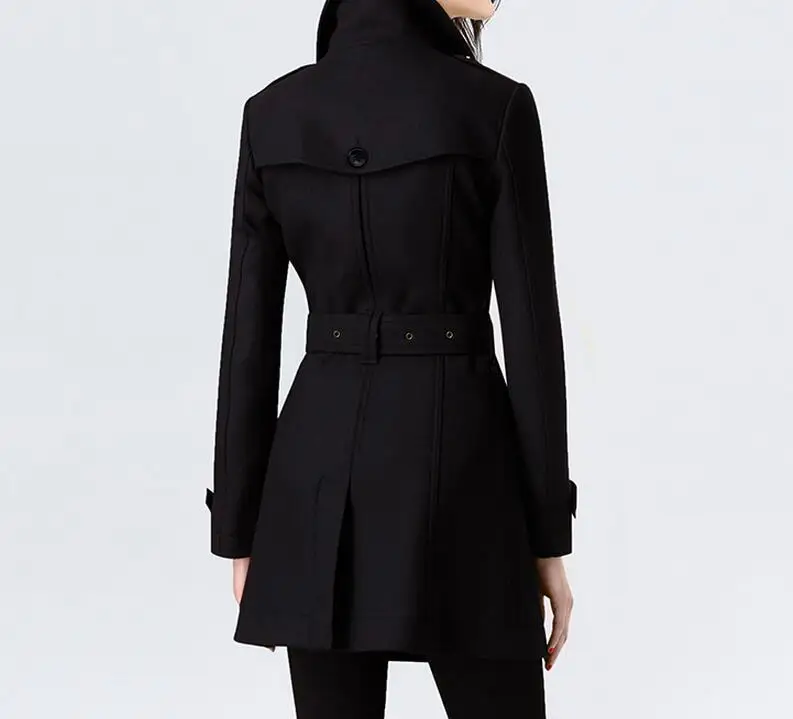 3xl Nouvelle S Mode Femmes Col Boutonnage Dentelle up Taille Tissu À Long Printemps Laine Double Chaude Noir Manteau En De Grande 2019 dqXWwrXp