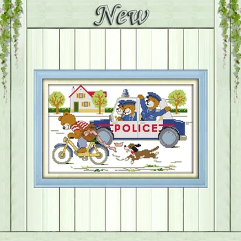 

Police dog cartoon diy painting counted printed on canvas DMC 14CT 11CT DMC Cross Stitch chinese Embroidery kits Needlework Sets