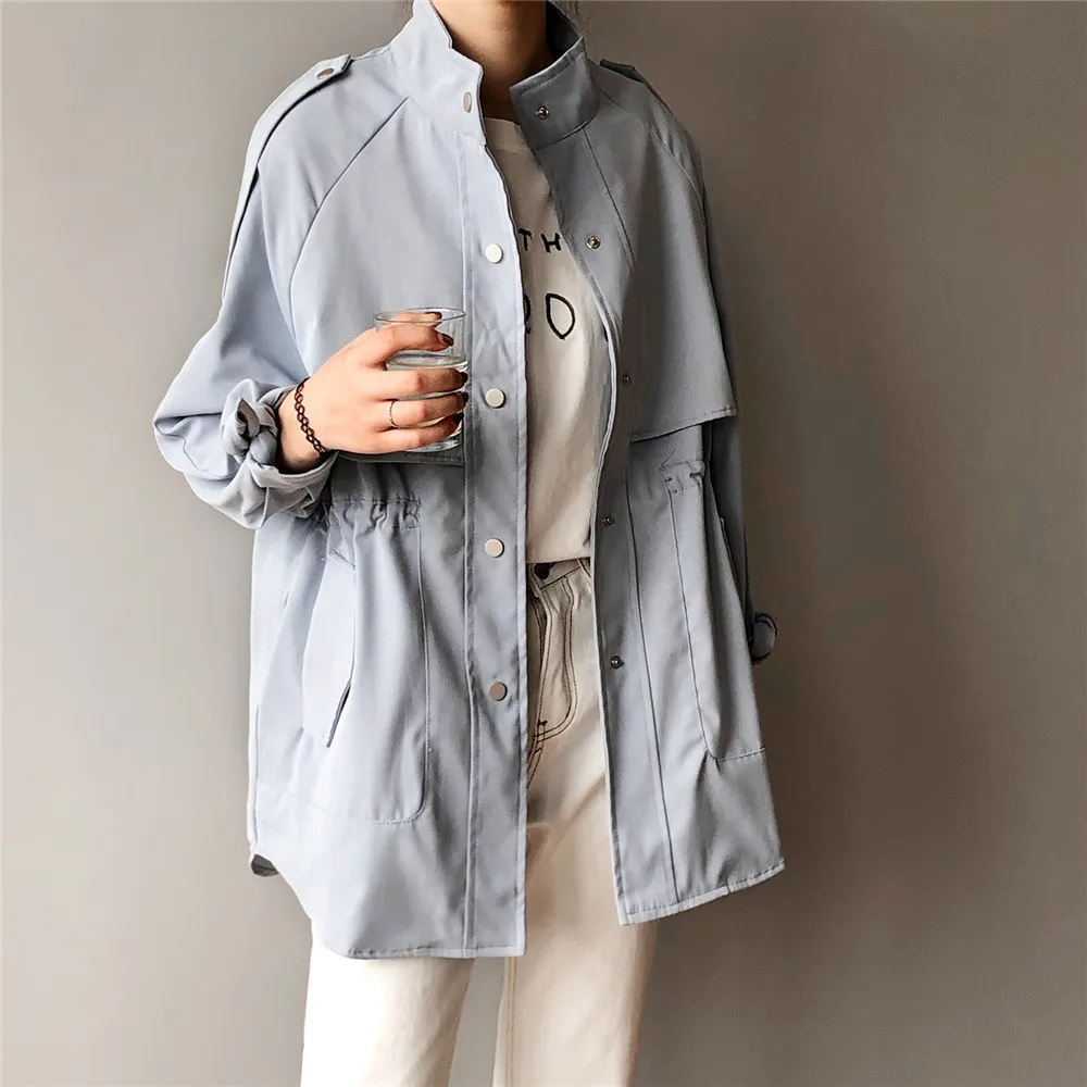 Vintage Autumn trench Coat 2019 Korean Style  Single Breasted Mid-long Trench Coat Mujer Loose large size Windbreak Outwear 0241 (10)