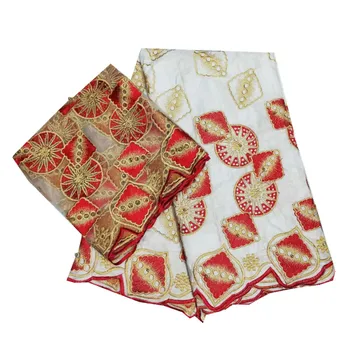

2018 Nigerian bazin fabric with beads 5+2 yards lace design African embroidered Guinea fabric for women wedding dress 3l65-402