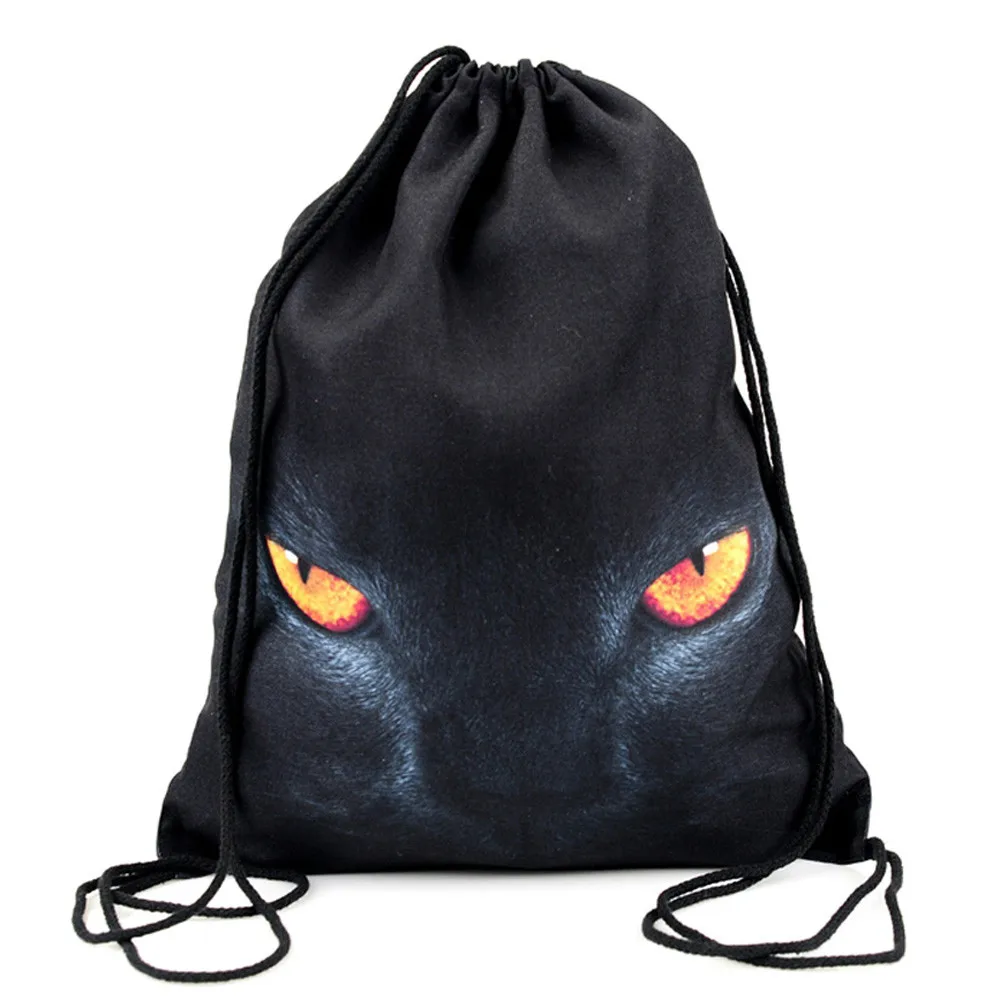 Fashion 3d Drawstring Printing cat women men Unisex Backpacks Bags shoes pouch pocket outdoor sports bag worek plecak sznurek er