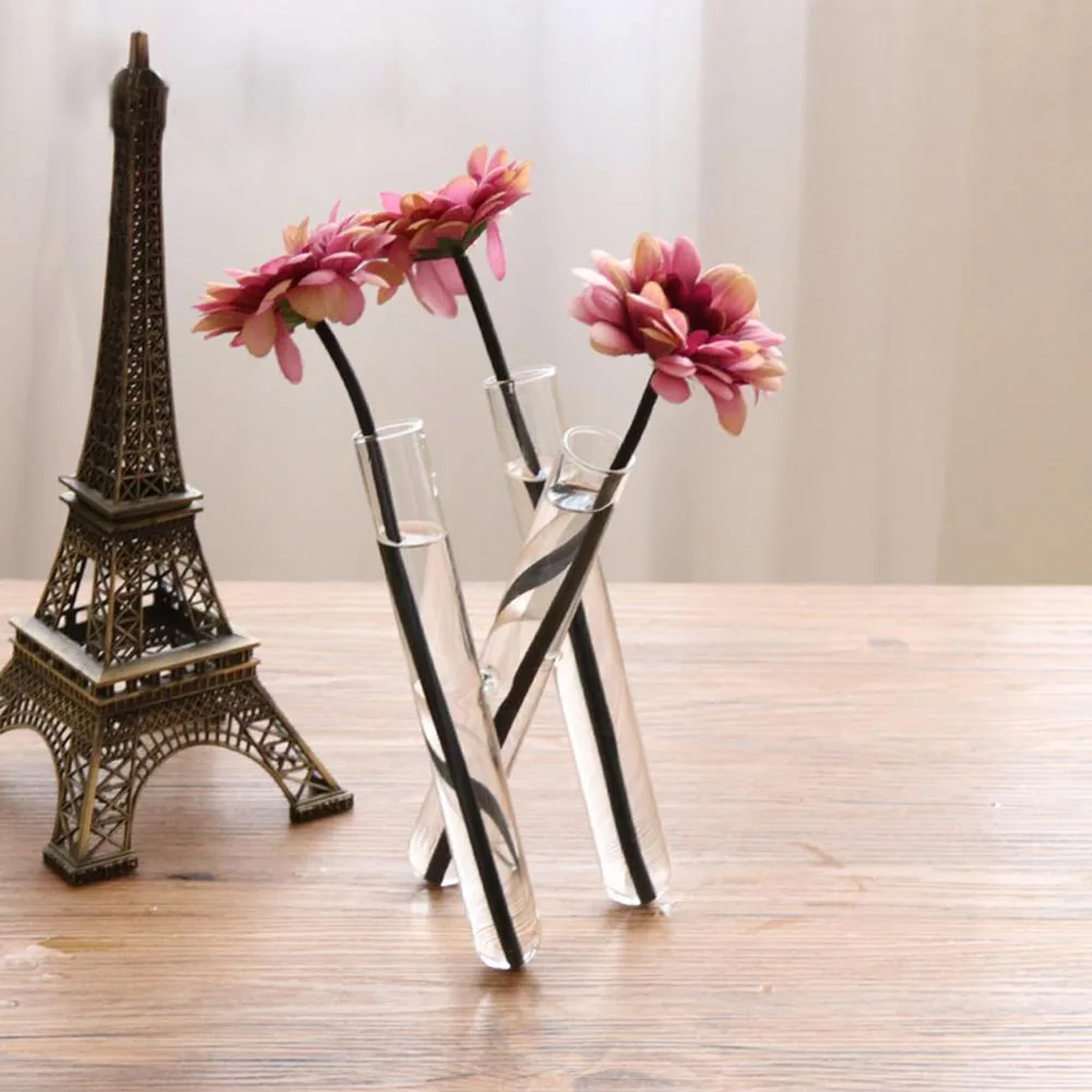 

Glass Vase 20cm Small Fresh 3 Clear Test Tube Conjoined Flower Vase Home Office Decor