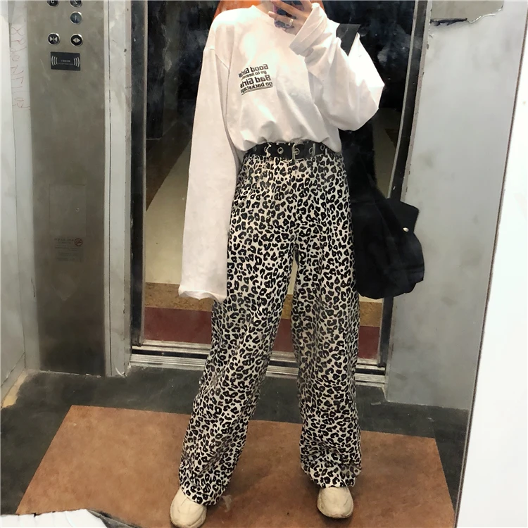 Woherb корейский Харадзюку белый леопардовый принт широкие брюки для женщин и мужчин Modis уличная унисекс эластичные брюки с высокой талией