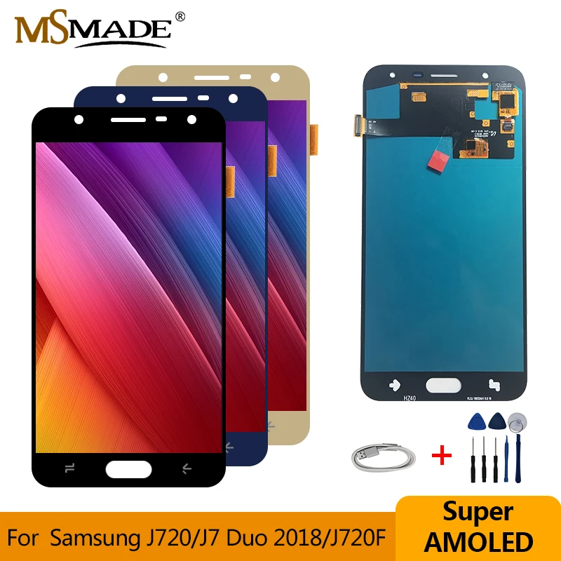 SUPER AMOLED LCD for SAMSUNG Galaxy J7 Duo 2018 J720 J720F LCD Display Touch Screen Digitizer Assembly Parts For J720 Display