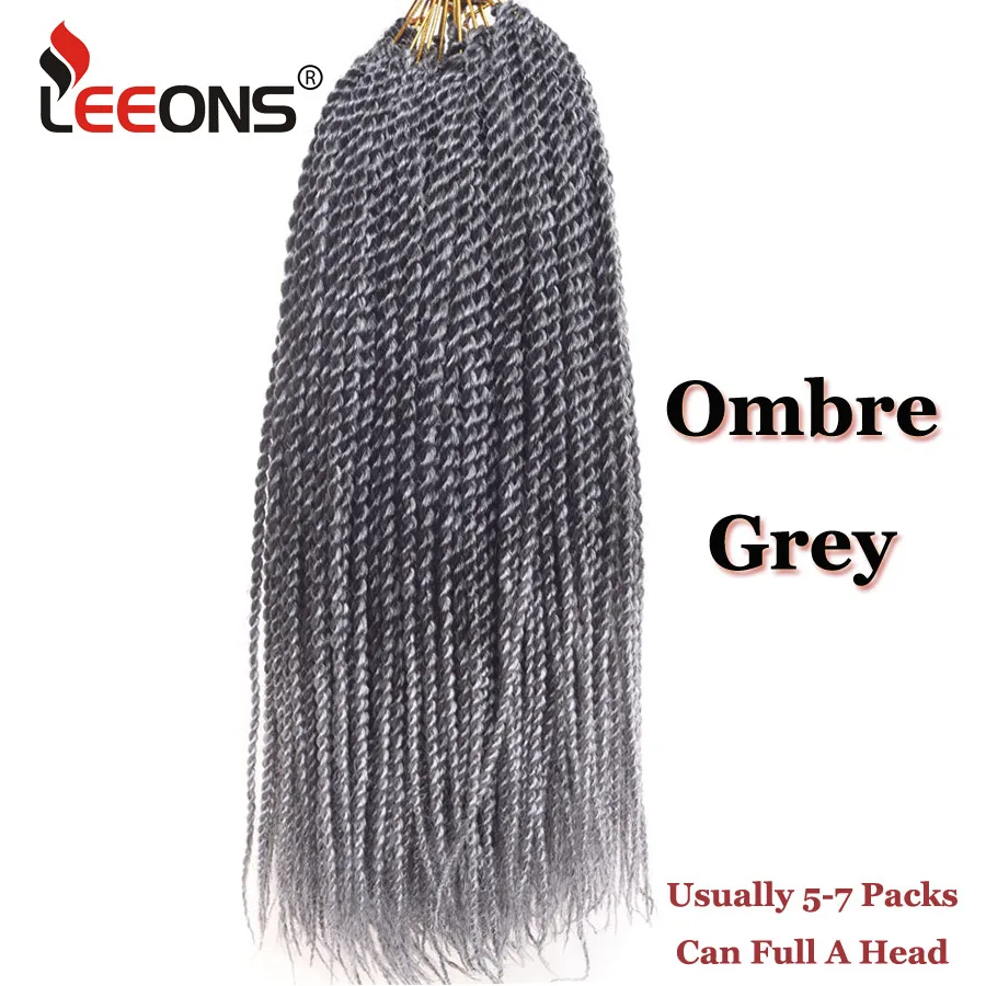 Leeons, маленькие Сенегальские закрученные косички, 18 Дюймов, 30 корней, синтетические вязанные волосы для наращивания, Омбре, косички, 15 цветов - Цвет: T1B/серый