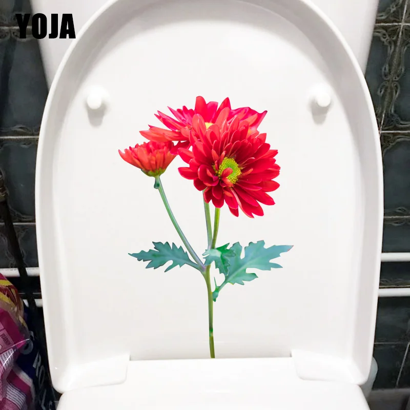 

YOJA 15.6*23.2CM Beautiful Red Chrysanthemum Fashion Bathroom Toilet Sticker Living Room Wall Decor T1-1005