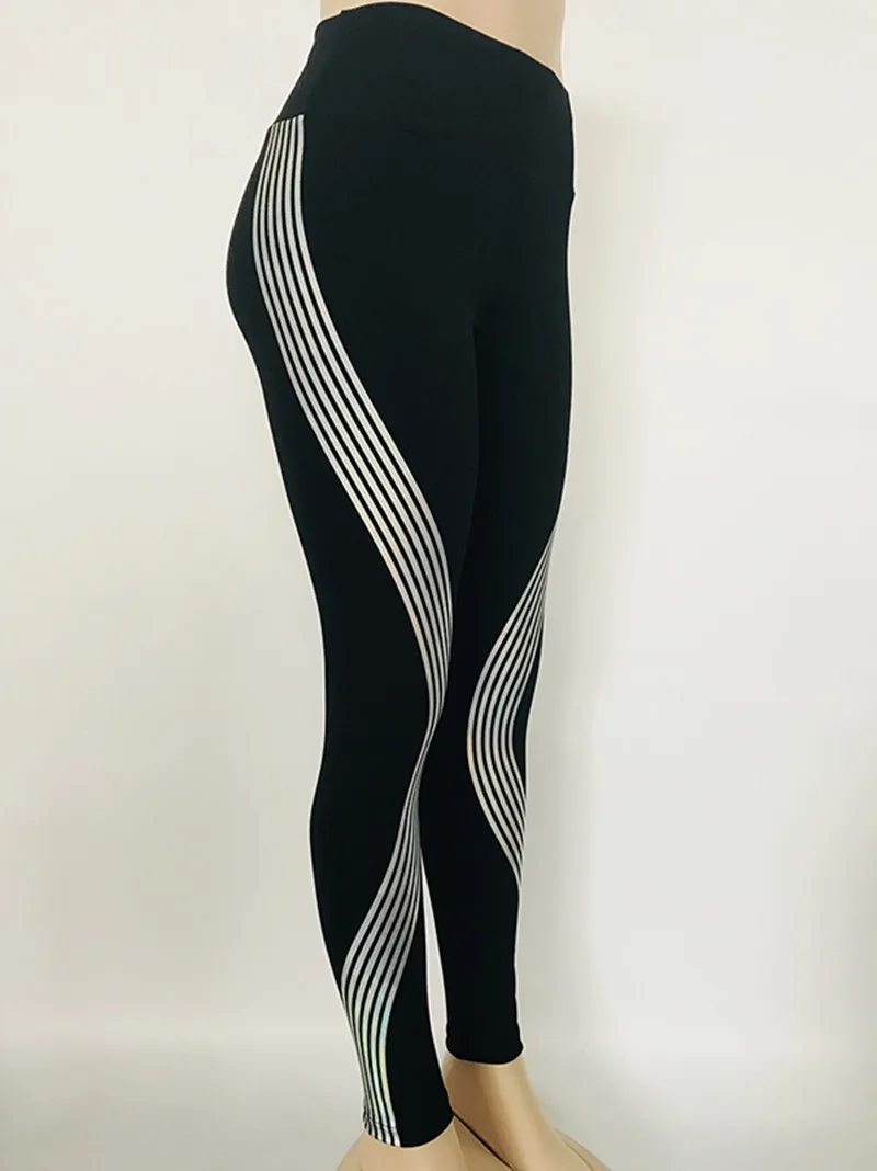 Reflective Leggings Glow in the Dark Night Light Stripes