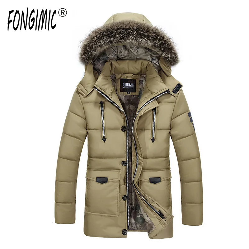 FONGIMIC Hot Sell Men Winter Parkas Solid Coat Warm Jacket Men Casual