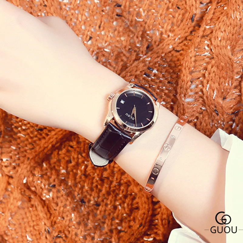 

GUOU Watch Women Watches Luxury Auto Date Women's Watches Leather Wrist watches Clock Women saat relogio feminino reloj mujer