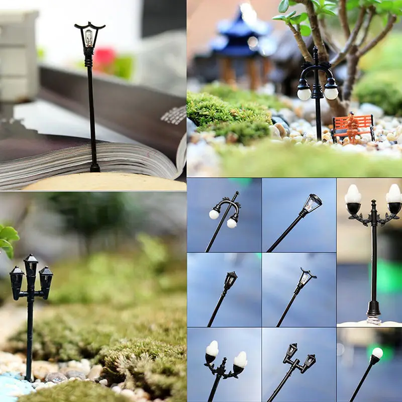 NEW Hot Sale Garden Miniatures Mini Street Lamp Fairy Moss Terrariums Desktop Bottle Garden Resin Crafts