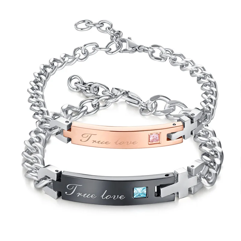 Stainless Steel Couple Cross Bracelets for Women and Men Crystal