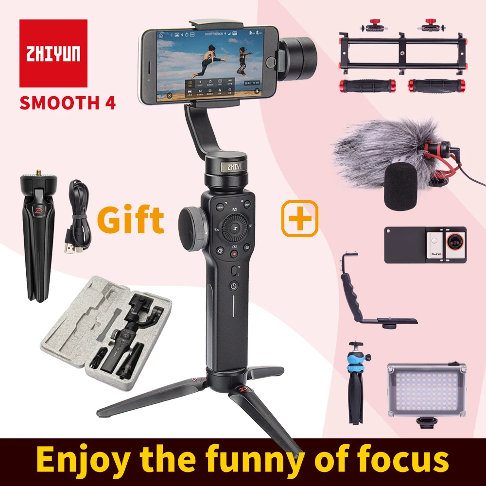 Murah Zhiyun Halus 4 Smartphone Handheld 3 AXIS Gimbal Portable Stabilizer untuk iPhone X Kamera Gimbal Vs Halus Q Charge Kabel