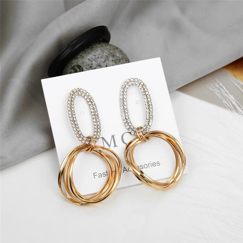

2019 New Large Metal Earrings Exaggerated Personality Shiny Crystal Earrings Women's Summer Charm Earrings Jewelry Wholesale