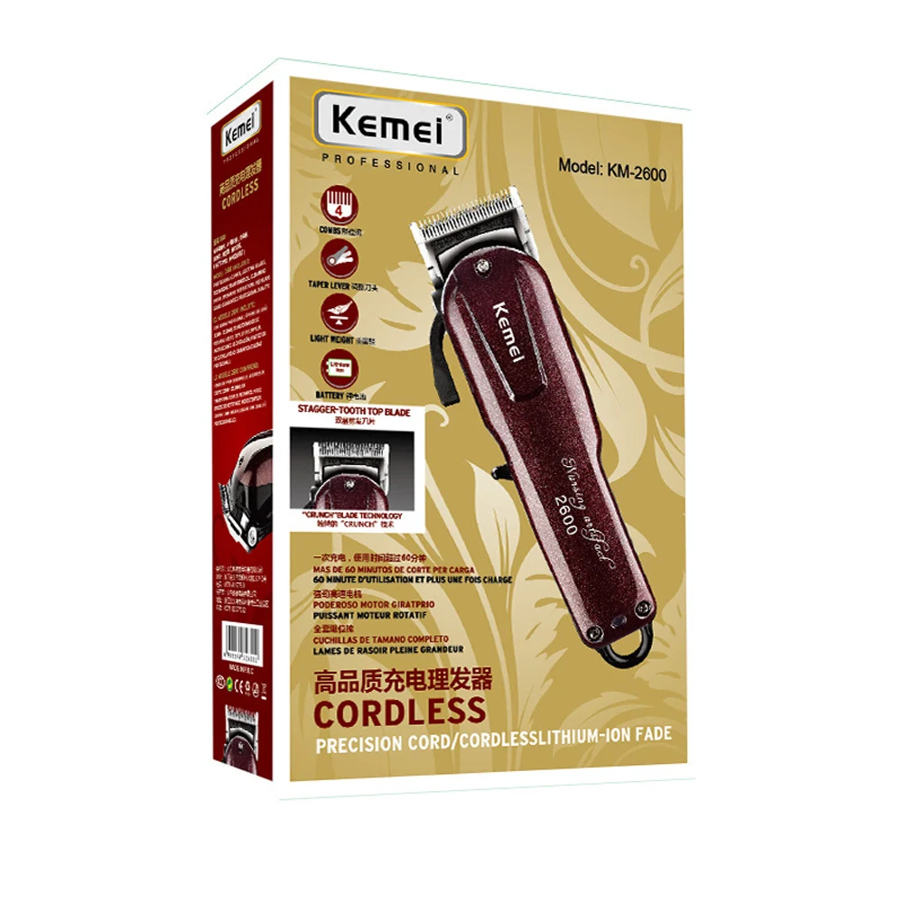 Kemei 2600 Перезаряжаемые электрическая машинка для стрижки волос моющиеся электрическая бритва для Для мужчин Детские аккумуляторная машинка для стрижки бороды и усов; машинка для стрижки волос, 110 V-220 V