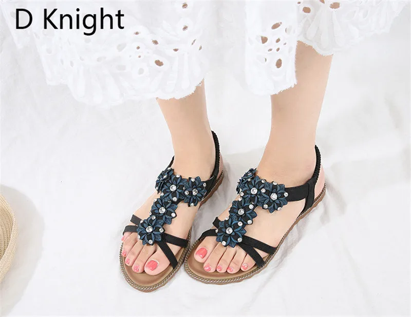 Big Size 35-43 Women Sandals Flat With Shoes Crystal Bohemia Leisure Lady Sandals Open Toe Outdoor Women's Summer Footwear Shoes (20)