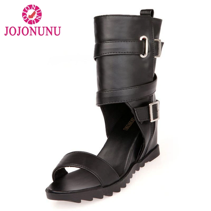 

JOJONUNU Size 34-43 Simple Women Gladiator Wedges Sandals Metal Buckle Open Toe Wedges Sandals Summer Shoes Vacation Footwear