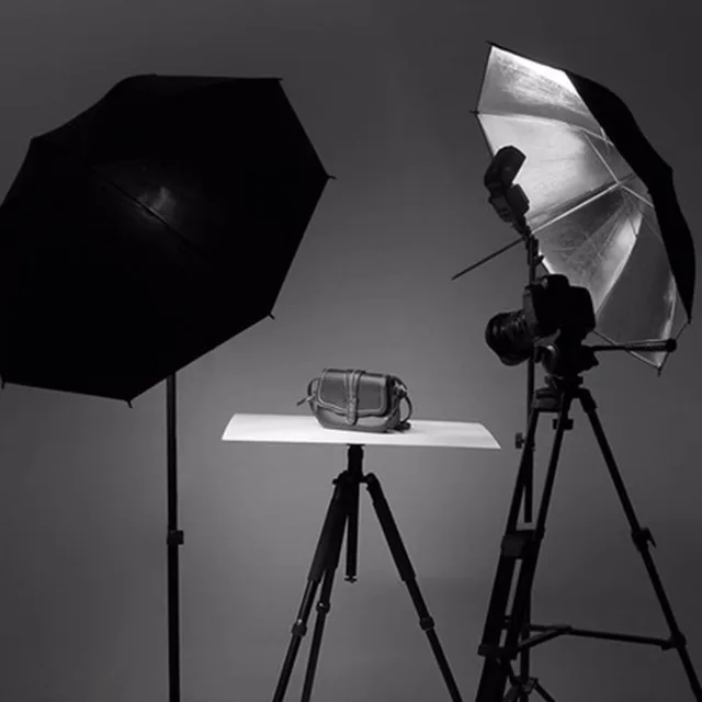 Special Offers 1Pcs 83cm 33" Photo Studio Video Flash Light Grained Umbrella Reflective Reflector Black Sliver Photo Photography Umbrellas