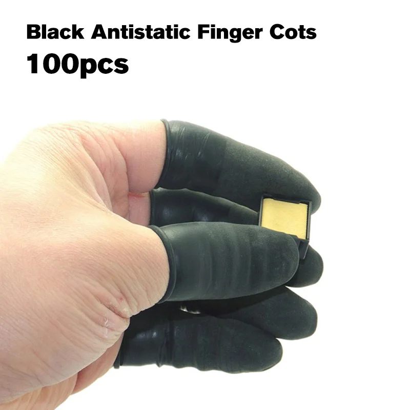 100 шт ABESO прочные черные розовые белые латексные пальчиковые кроватки противоскользящие для мела электронные пальчиковые кроватки - Цвет: 100 PCs-Black