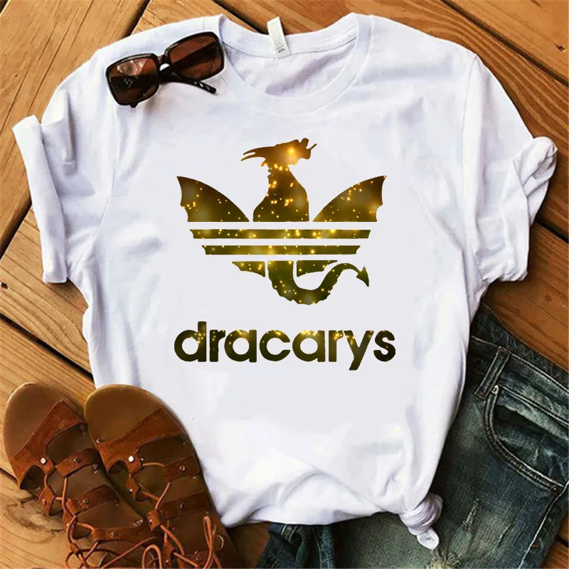 

SexeMara Vogue summer women tshirt Dracarys Dragon Printed female T-shirt Casual O neck women short sleeve Lady Girls streetware