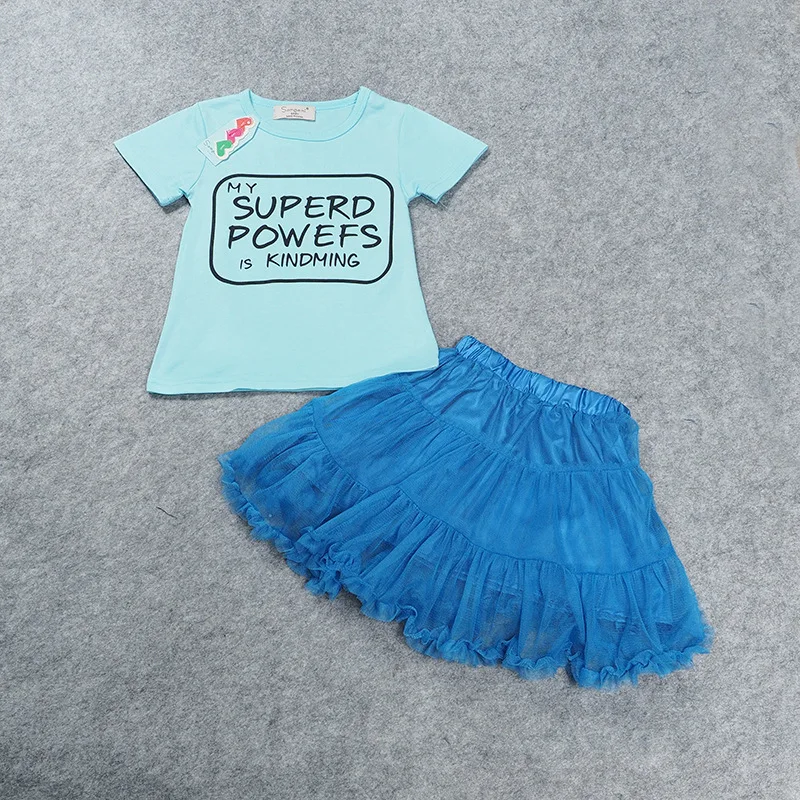 2016 Baby Boy Girl Toddler Clothes Summer Short Sleeve Letter T Shirt + Gauze Tutu Skirt Set M016220 | Детская одежда и обувь