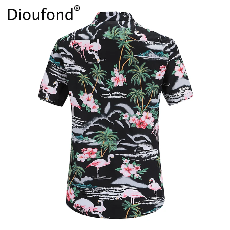 Dioufond, мужская летняя гавайская рубашка с коротким рукавом и розовым фламинго, повседневные пляжные рубашки, мужская рубашка на пуговицах с цветочным принтом, приталенная рубашка
