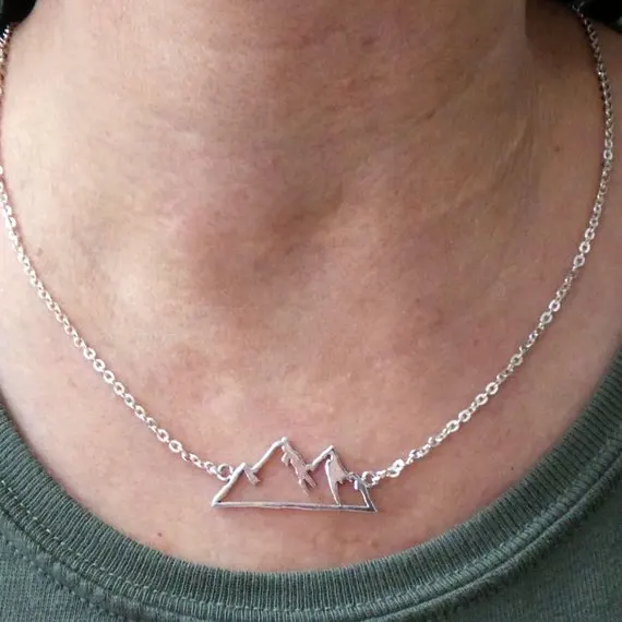 Geometric Snowy Mountain Top Range Necklace Colorado Wasatch Alpine Nature Hiking Camping Travel Wanderlust Landscape Necklaces