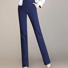 Высокая талия эластичные длинные прямые брюки для женщин плюс размер Осень Весна Повседневные Брюки Женские однотонные fmz0501