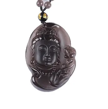 

Koraba Fine Jewelry Natural Ice Kind of ObsidianHappy Boddhisattva GuanYin Kwan-yin Necklace Pendant Free Shipping