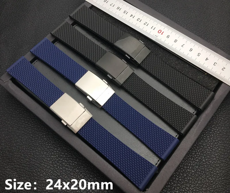 

Soft Quality Black dark blue Silicone Rubber Watch band 24mm WatchBand Bracelet For navitimer/avenger for Breitling strap
