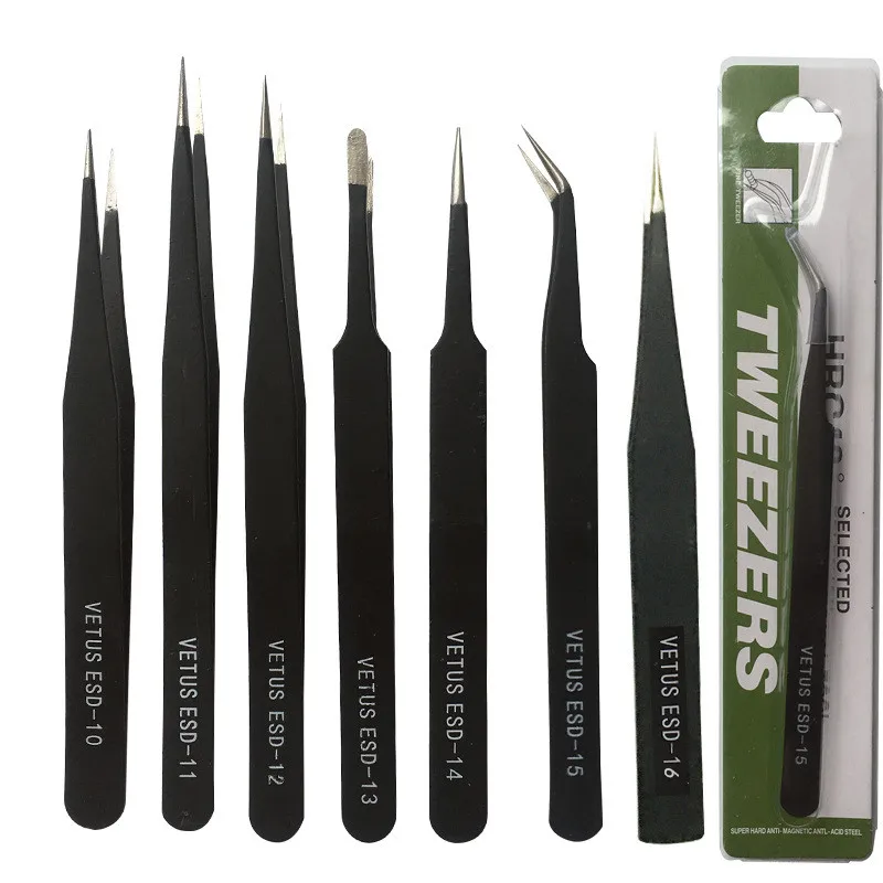 1.5mm Industrial Tweezers Anti Static Stainless Steel Tweezer Set