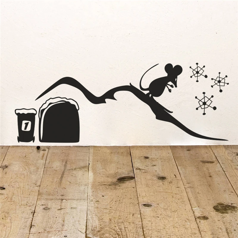 

cute funny mouse hole ski black vinyl wall stickers for bedroom christmas wall art decorations diy decals decor