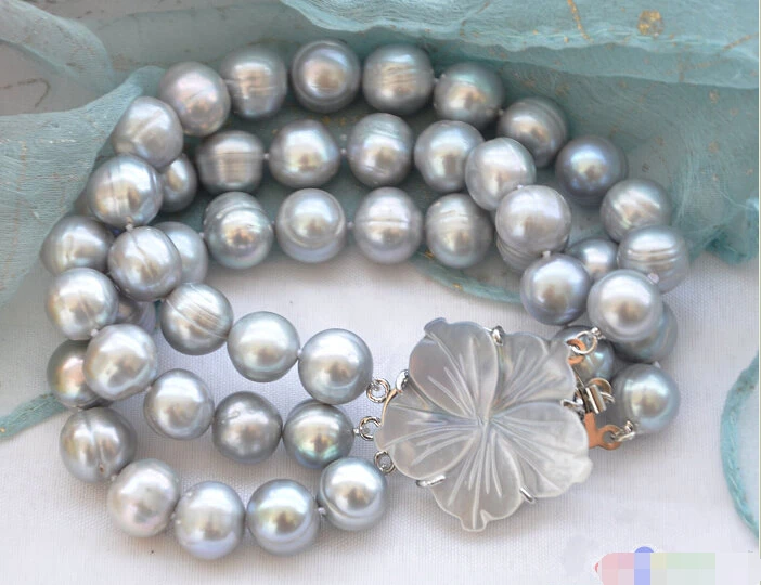 

hot sale FREE SHIPPING ******* beautiful 3row 8" 12mm gray round freshwater pearl bracelet