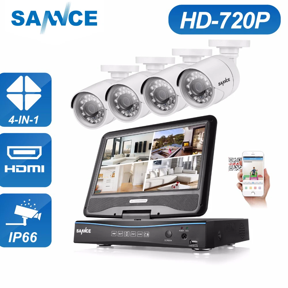 SANNCE 1" ЖК монитор DVR 4CH CCTV система 4 шт. 1.0MP 1200TVL уличная инфракрасная камера видеонаблюдения домашний комплект видеонаблюдения 1 ТБ HDD