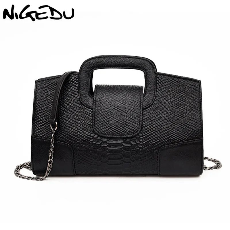 Goedkoop NIGEDU Merk Crocodile handtas Luxe party dames avondtassen PU Lederen Schoudertas vrouwen Keten Messenger Bag Koppelingen