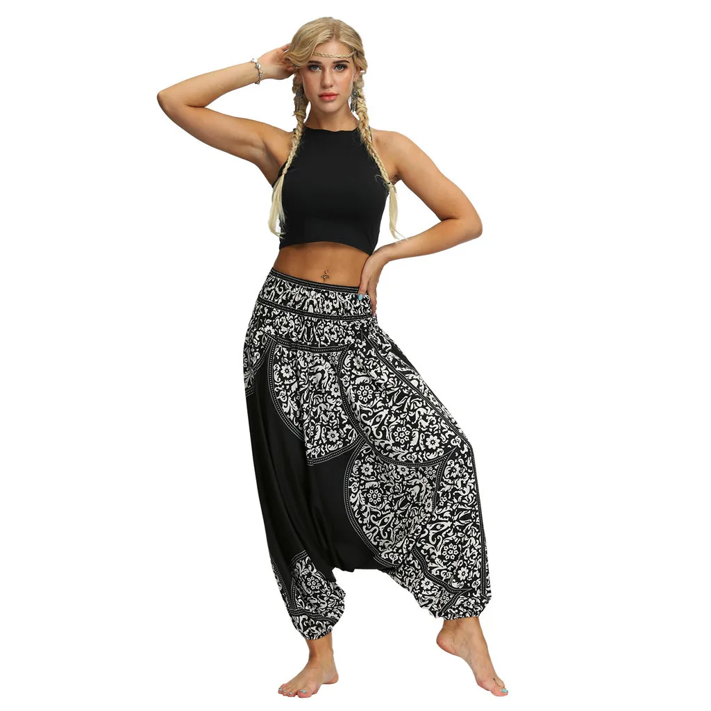 Women Pants Fashion High Waist Bohemian Casual Loose Trousers Baggy Boho Aladdin Pants Pantalones Mujer Cintura Alta#T