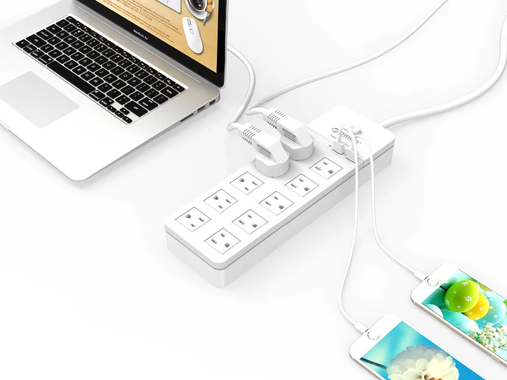 ORICO US Plug power Strip 4, 8, 10 розетки переменного тока, электрические розетки, защита от перенапряжения, удлинитель, вилка США, розетки, 2 порта, USB, смарт-зарядное устройство