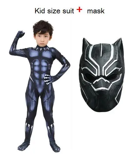 Детские костюмы с черной пантерой T'Challa; карнавальный костюм; костюм черной Пантеры; костюм на Хэллоуин для взрослых; BP; костюм для детей и взрослых - Цвет: Kid size with mask