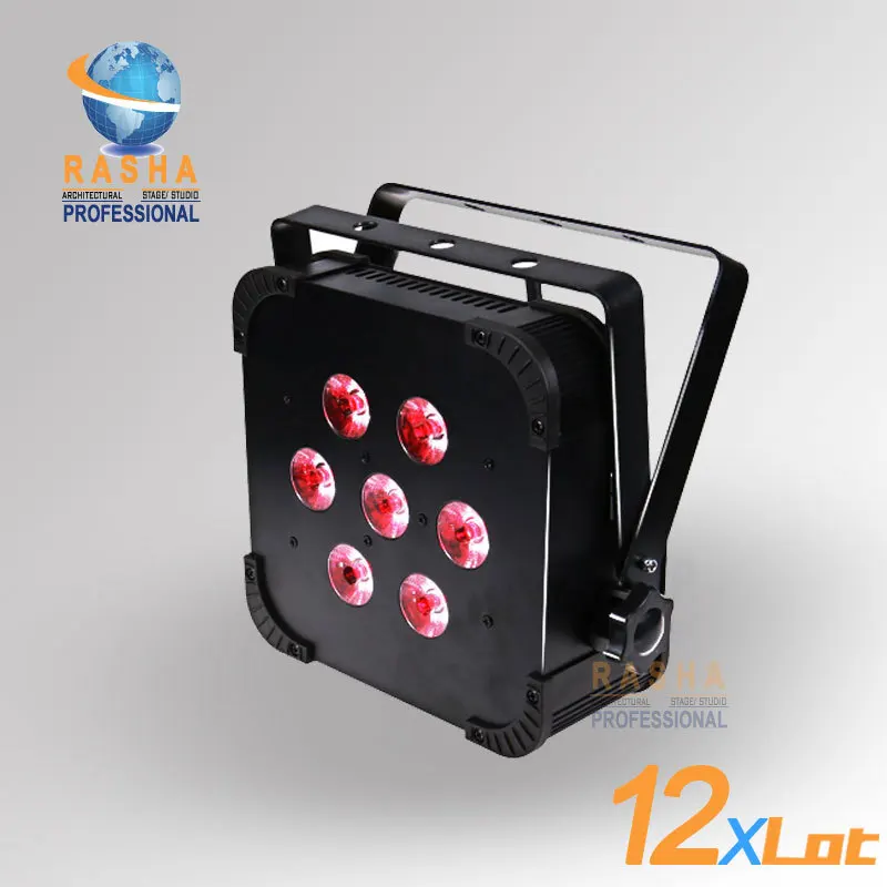 12X LOT New Arrival Wireless 7*18W 6IN1 RGBAW+UV LED Flat Par Can,RASHA LED Par Light,Disco Event Effect Light For Productions