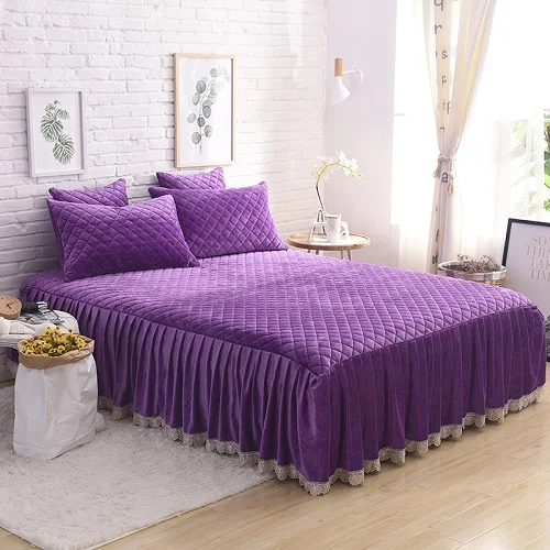 Роскошная флисовая ткань из хлопка, Плотная юбка для кровати, постельные принадлежности с кружевным краем, наволочки, 3 шт - Цвет: 6
