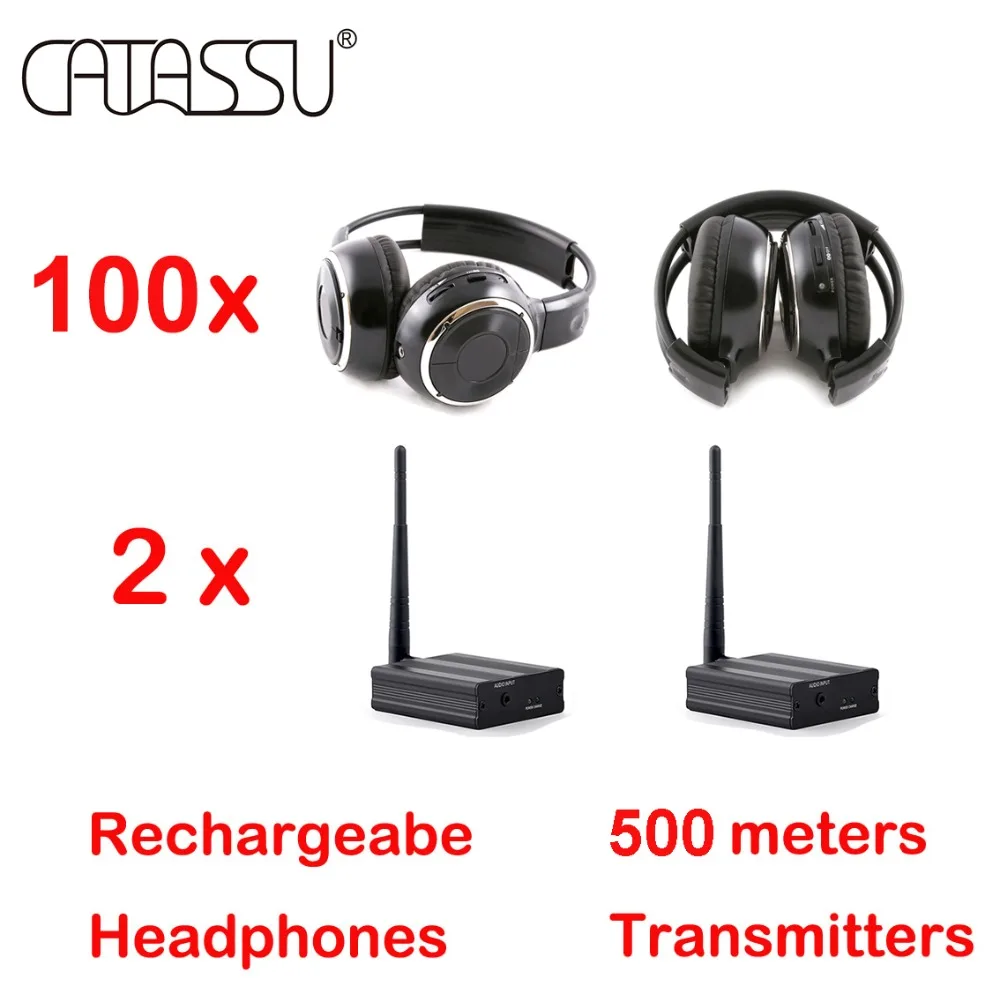  wireless silent disco headphone 100pcs foldable headsets with 2pcs transmitters 500m distance for p